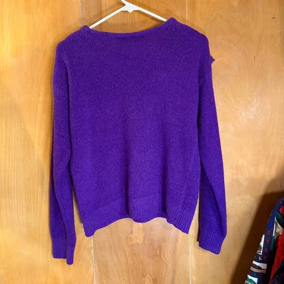 Vintage Bramble Lane Purple Silk Angora Blend Bow Collar Sweater Womens Medium - Picture 5 of 8